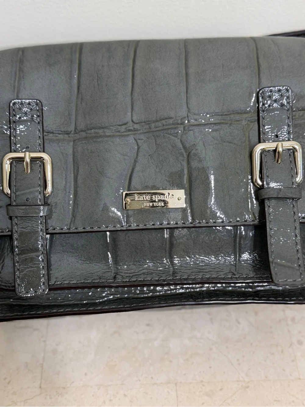 Kate Spade Knightsbridge Crossbody in Graphite Croc Patent Leather